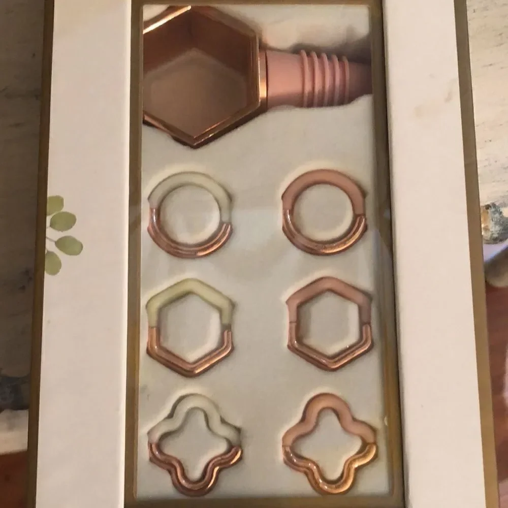 NEW Laura Ashley Seven piece rose gold wine accessory set.